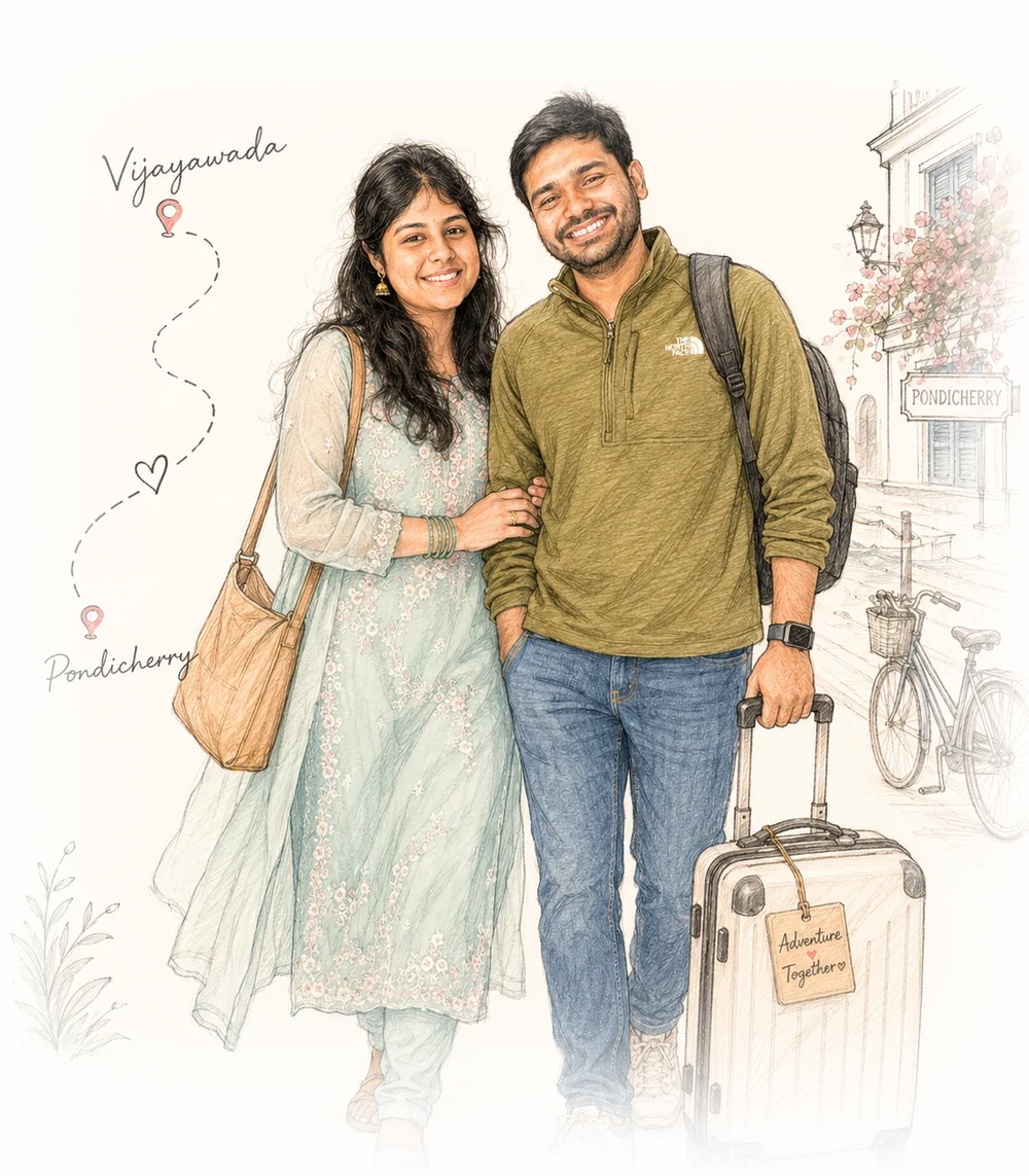 Sai Vijay and Ratnasri travelling to Pondicherry